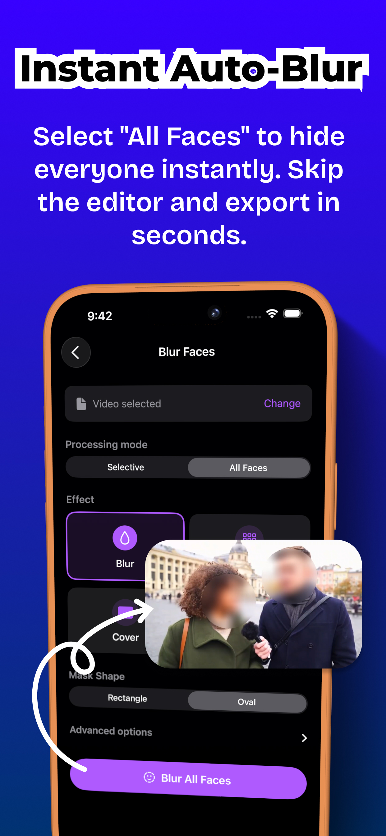 Auto face blur — one-tap blur all faces in video
