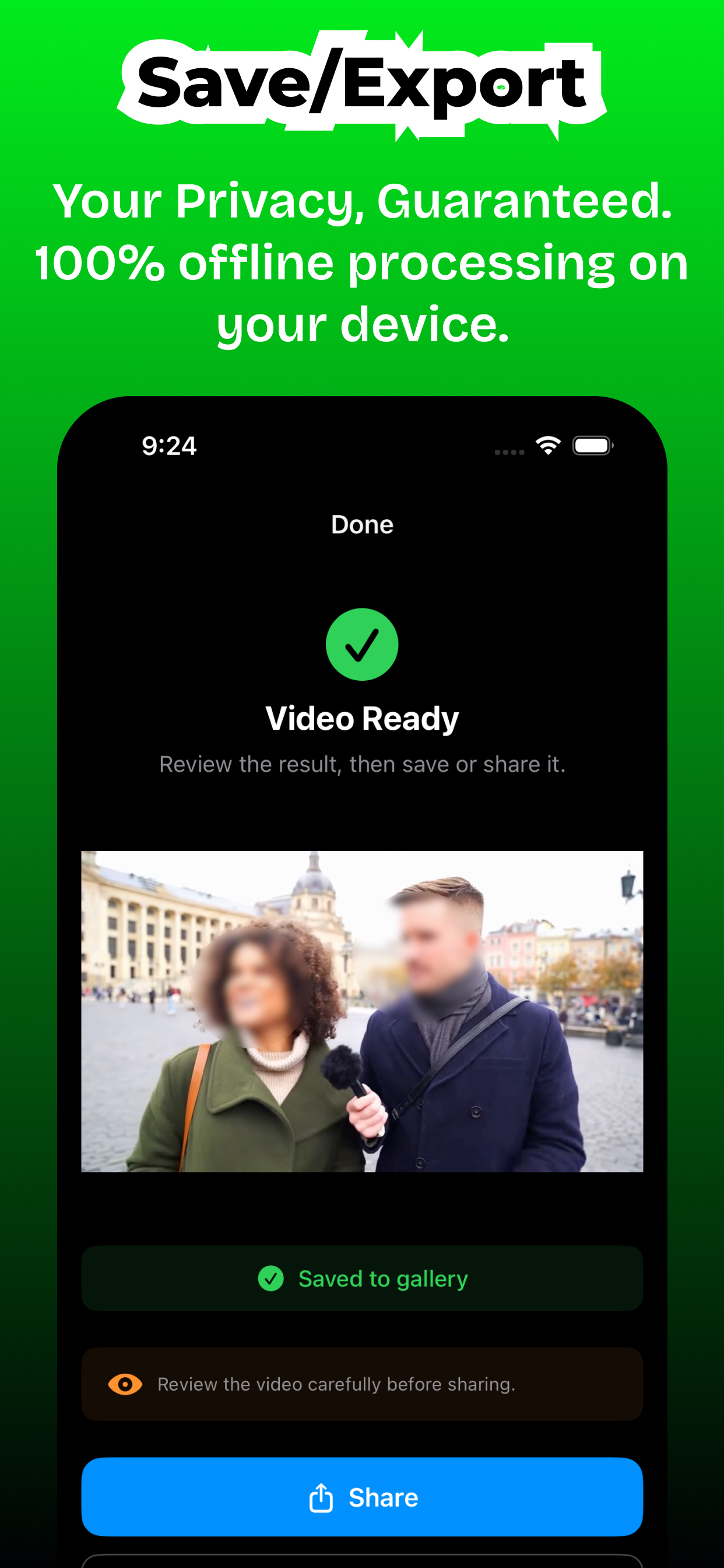 Export blurred video — no cloud upload