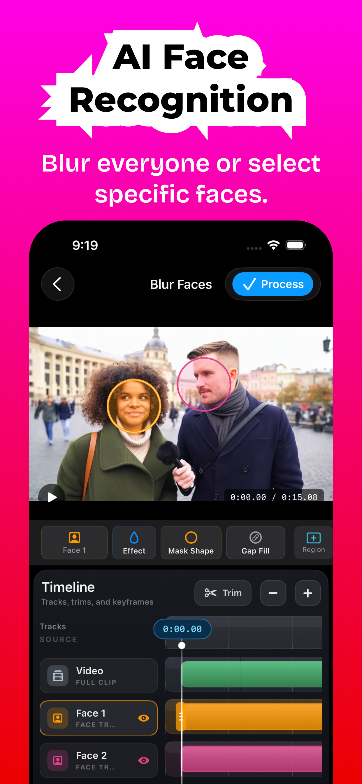 On-device AI face detection — blur faces in video