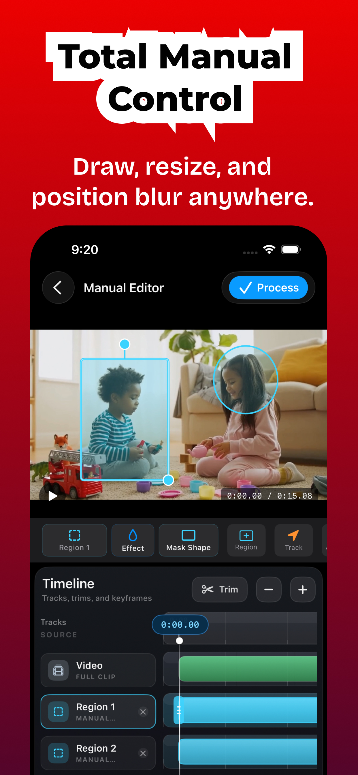 Custom video blur — draw manual blur regions