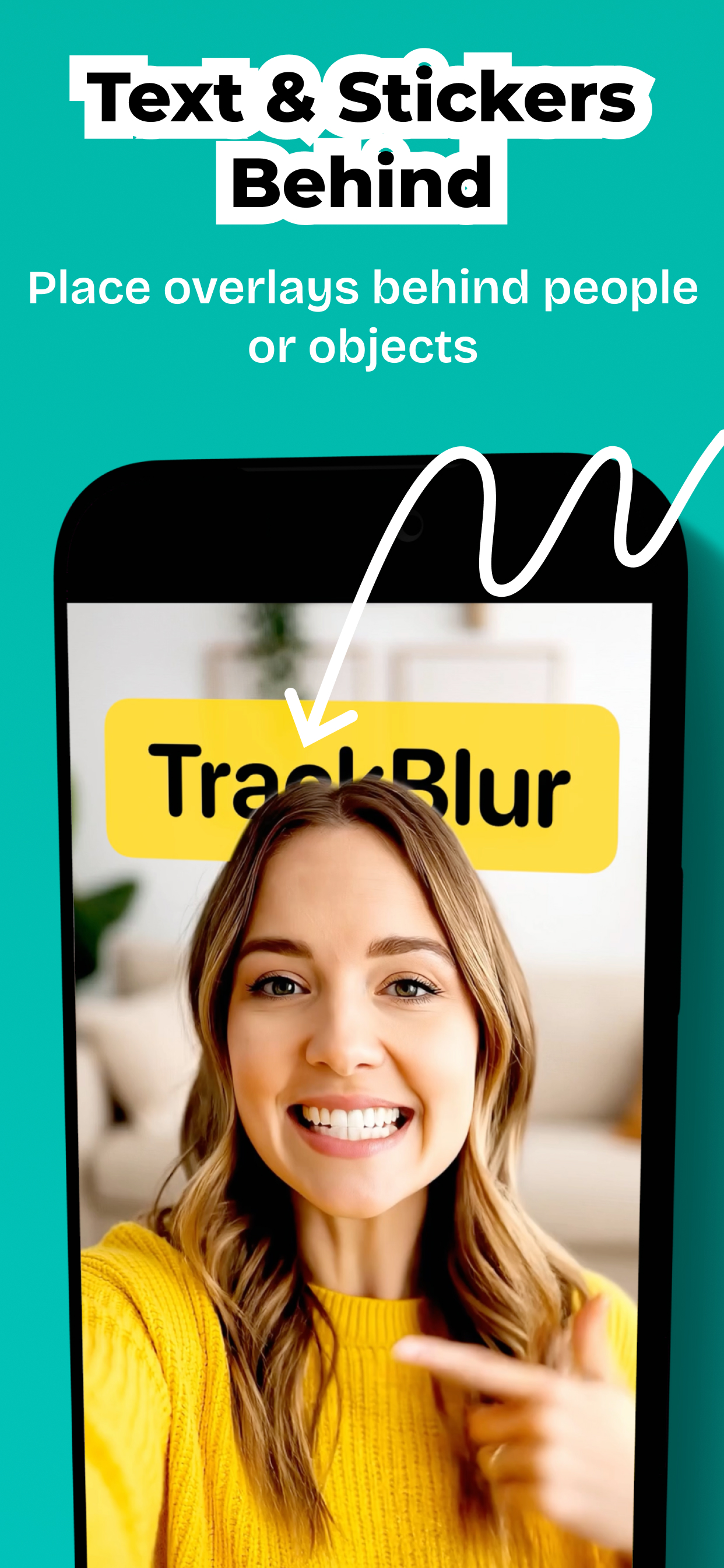 Place text, stickers, or photo overlays behind the foreground subject